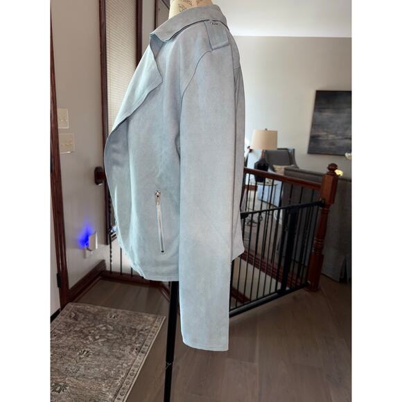 Blue Rain Light Blue Suede Moto Jacket M Cute Soft Blazer EUC - Picture 2 of 6